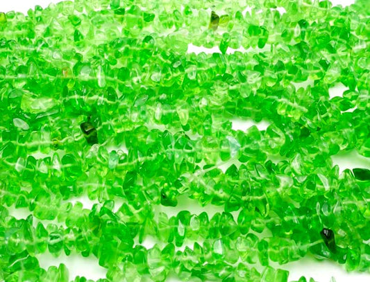 36 inch Green Glass Chips Beads