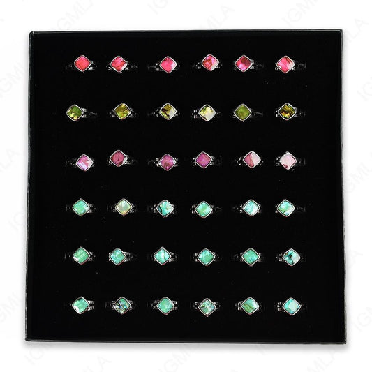 Paua Shell Square Rings 36 Pc Box