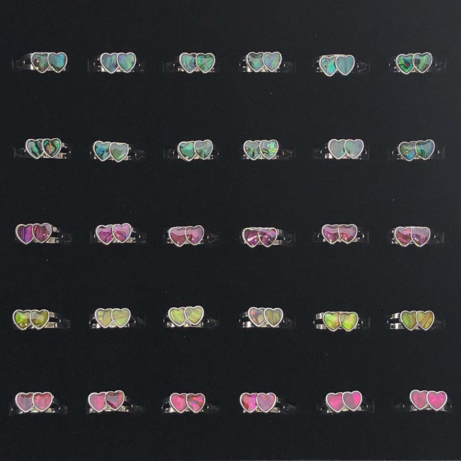 Paua Shell Double Heart Rings 36 Pc Box