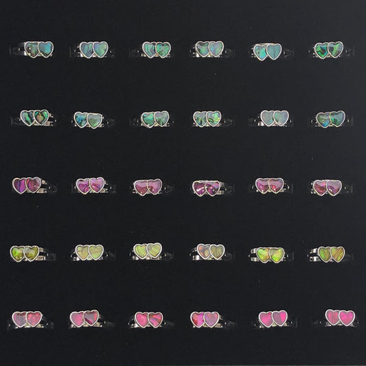 Paua Shell Double Heart Rings 36 Pc Box