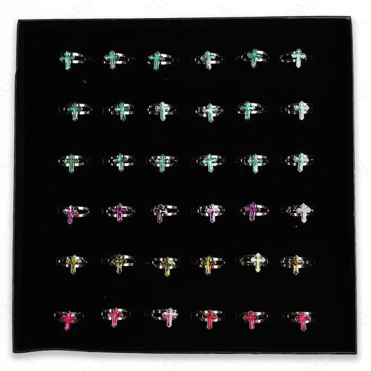 Paua Shell Cross Rings 36 Pc Box