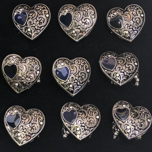 Zinc Alloy Heart-Black Rings 24 Pc Box