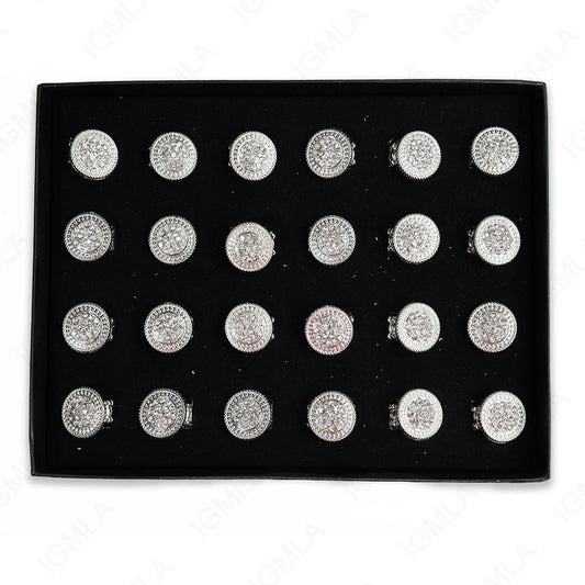 Clear Rine Stone Round Rings 24 Pc Box