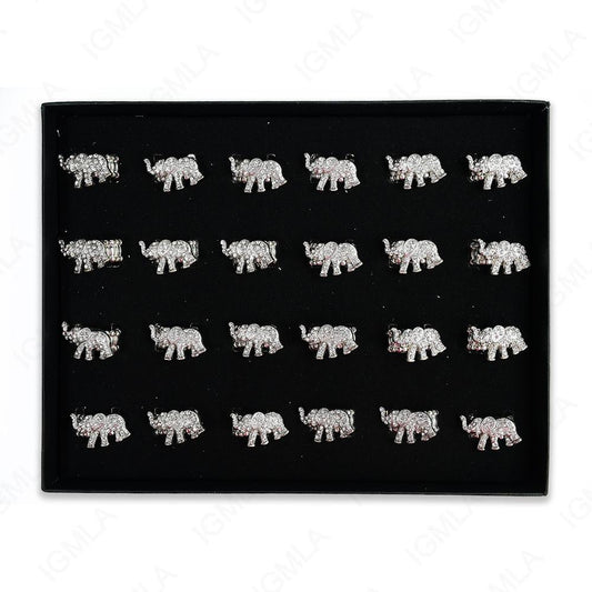 Clear Rine Stone Elephant Rings 24 Pc Box