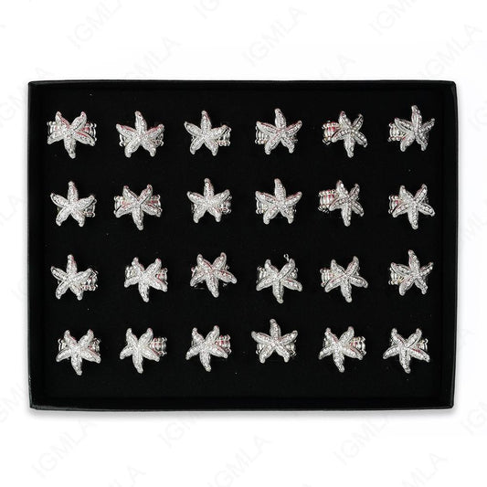 Clear Rine Stone Star Fish Rings 24 Pc Box