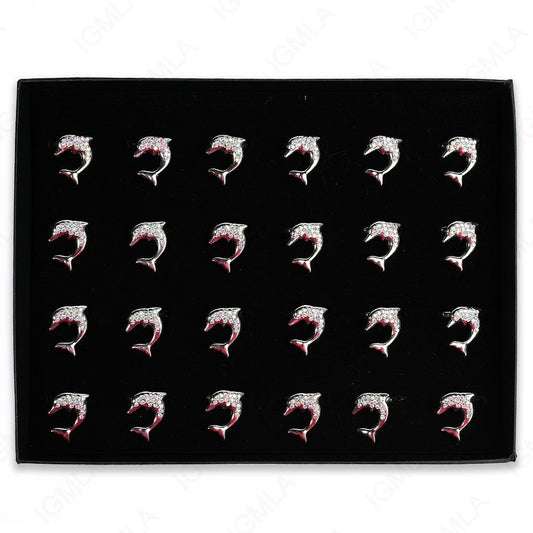 Rainbow Rine Stone Dolphin Rings 24 Pc Box