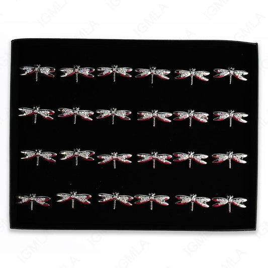Rainbow Rine Stone Dragon Fly Rings 24 Pc Box