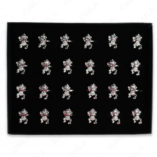 Rainbow Rine Stone Monkey Rings 24 Pc Box