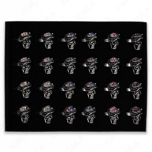 Burnish Silver Plated Ab Clear 8Pc Multi Skull Rings 24 Pc Box