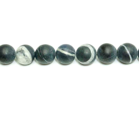16 inch 10 mm Matted Blackstone Round Beads