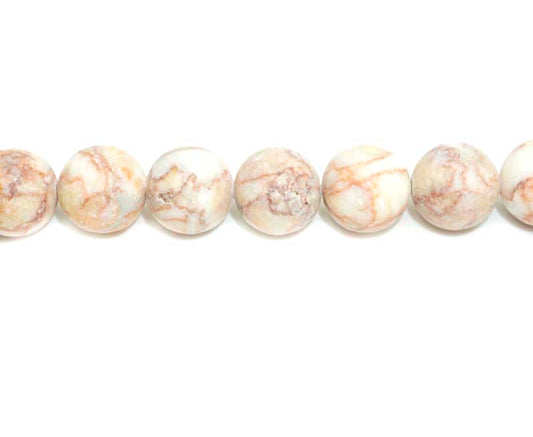 16 inch 12 mm Matted Pink Web Jasper Natural Round Beads