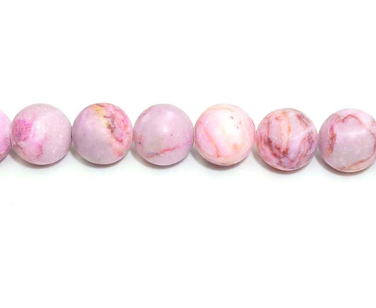 16 inch 12 mm Matted Pink Matrix Stone Dyed Round Beads