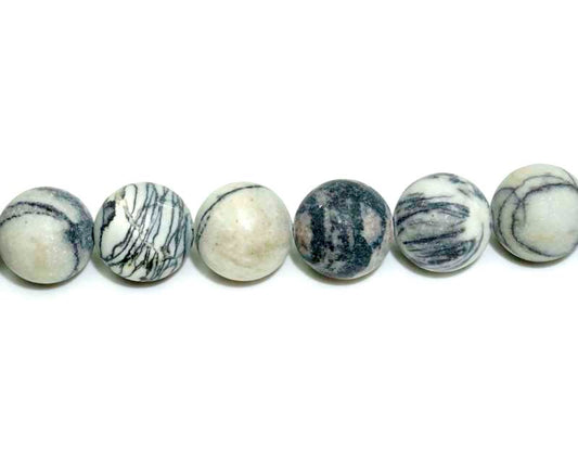 16 inch 12 mm Matted Black Picasso Stone Natural Round Beads