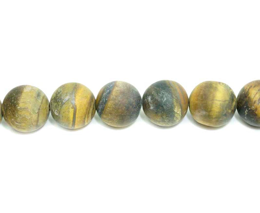 16 inch 12 mm Matted Tiger Eye Round Beads