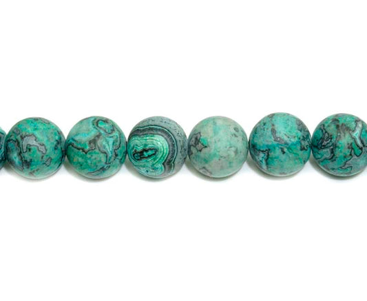 16 inch 12 mm Matted Green Laguna Lace Round Beads
