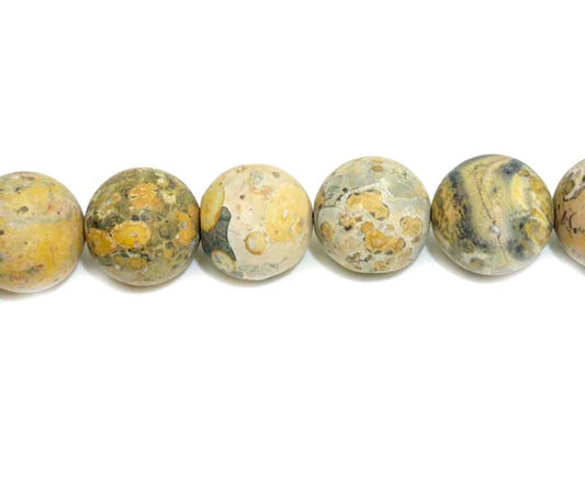 16 inch 14 mm Matted Lepoard Skin Jasper Natural Round Beads