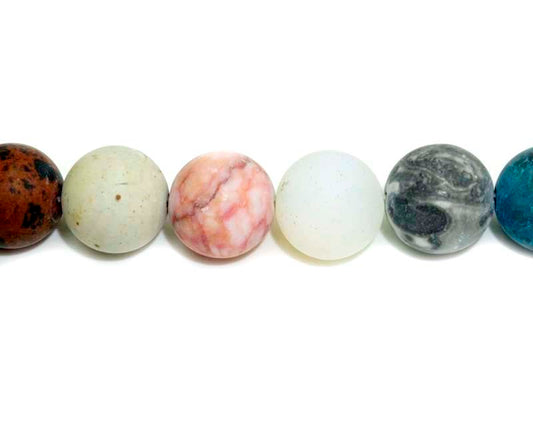 16 inch 14 mm Matted Multi Stone Round Beads