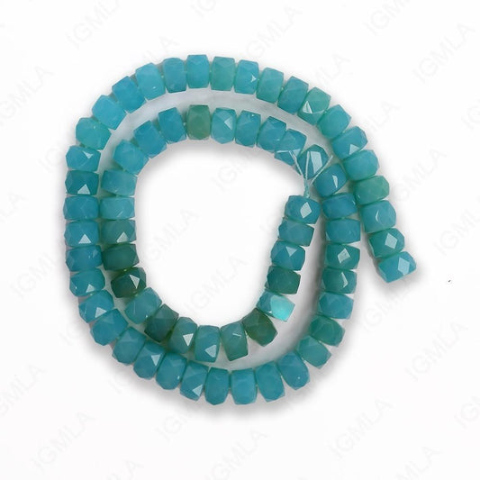 16 inch 6x9 mm Sea Blue Chalcedony Drum Faceted Beads