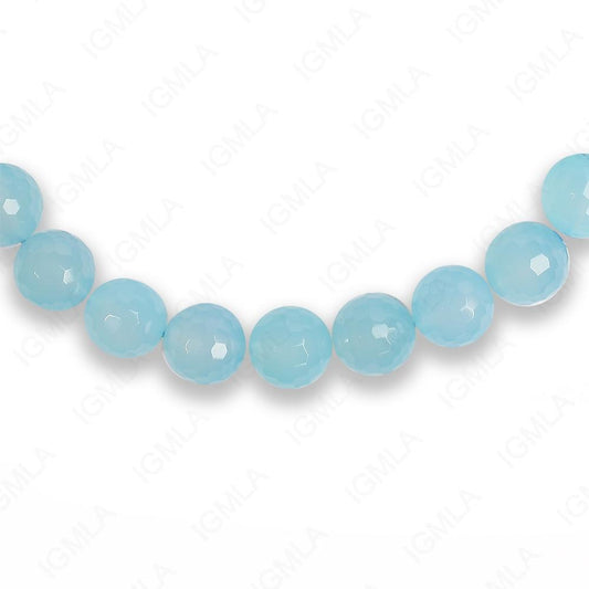 16 inch 12 mm Sea Blue Chalcedony Round Faceted Beads