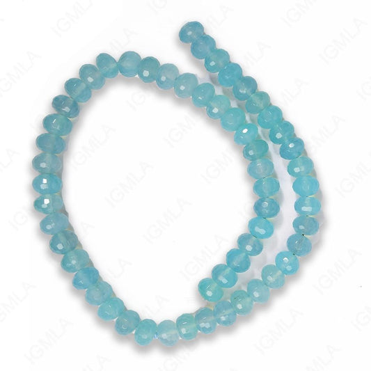 16 inch 8x10 mm Sea Blue Chalcedony Rondell Faceted Beads