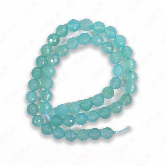 16 inch 8mm Sea Blue Chalcedony Round Faceted Beads