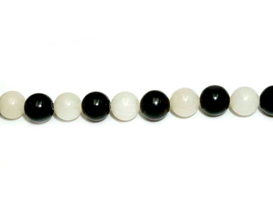 8mm Snow Qtz/Black Jasper Round Beads