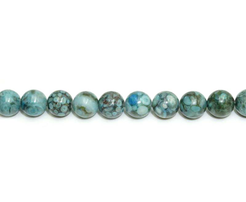 8mm Dyed Blue Osean Fossil Jasper Round Beads