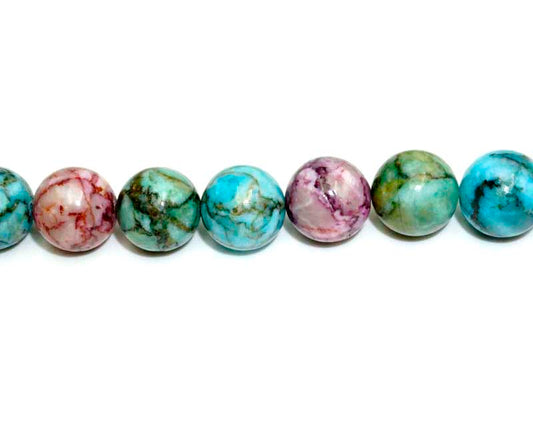 12mm Dyed Pink Matrix/Turquoise Stone Round Beads