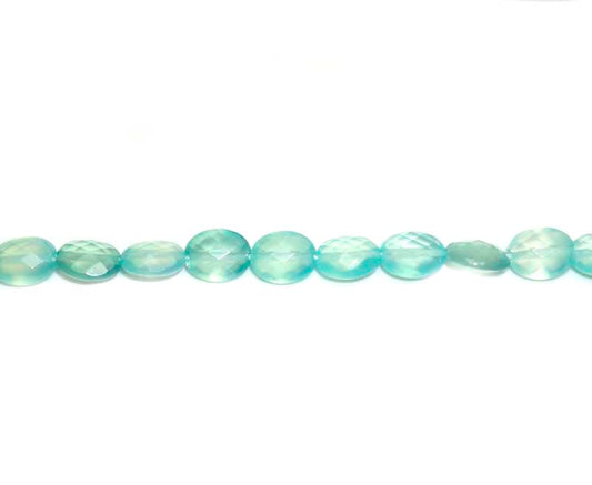 16 inch 10X8mm Sea Blue Chalcedony Flat Oval Faceted Beads