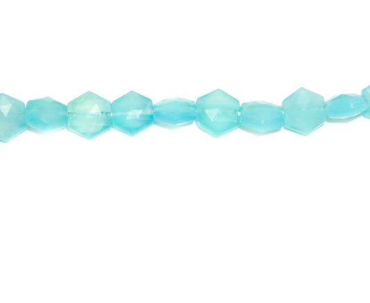 16 inch 11mm Sea Blue Chalcedony Hexagon Faceted Beads