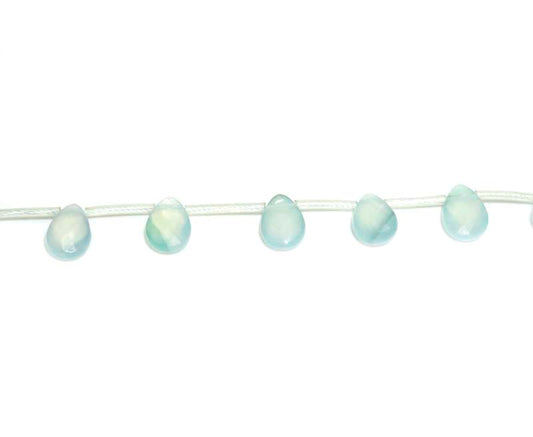 16 inch 10x7mm Sea Blue Chalcedony w Plastic Tube Tear Drop Faceted Beads