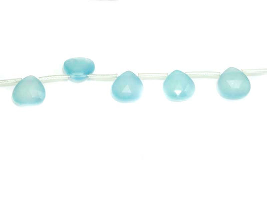 16 inch 12mm Sea Blue Chalcedony w Plastic Tube Pear Faceted Beads