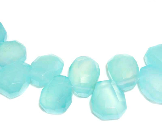 16 inch Sea Blue Chalcedony Nugget Faceted Beads