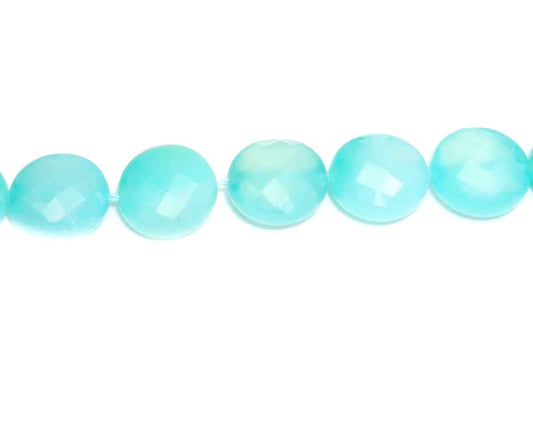 16 inch 16mm Sea Blue Chalcedony Coin Faceted Beads