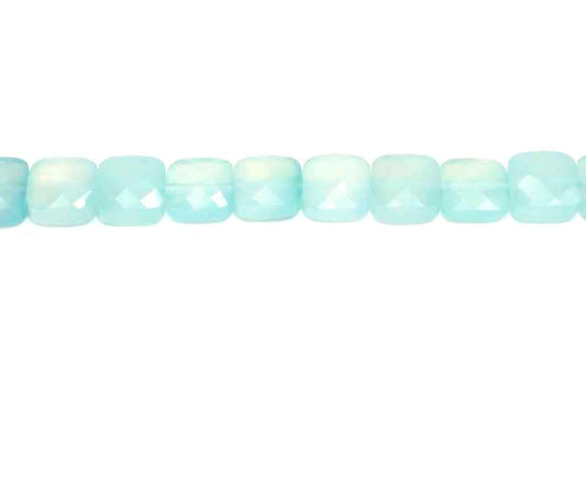 16 inch 10mm Sea Blue Chalcedony Square Faceted Beads