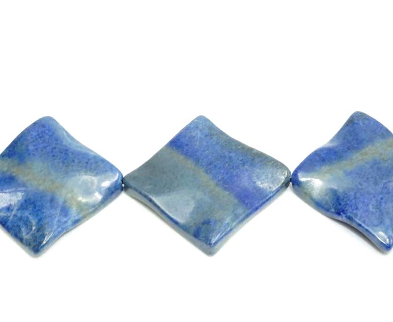 16 inch 25mm Lapis Square Wavy Beads