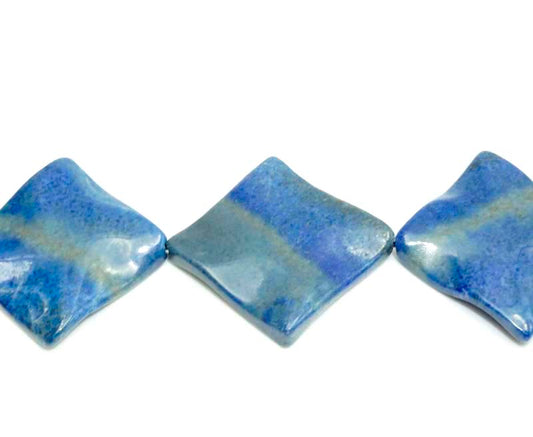 16 inch 25mm Lapis Square Wavy Beads