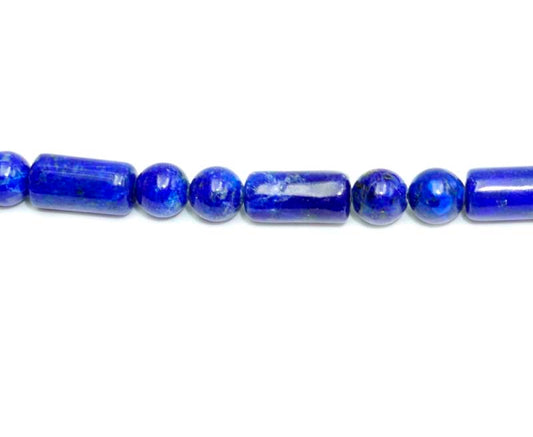 16 inch 6X12mm Lapis Cylinder W Round Beads