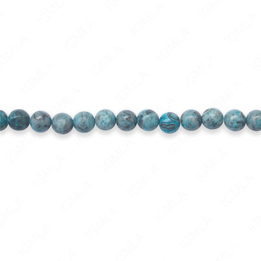 16 inch 6mm Blue Laguna Lace Dyed Round Beads