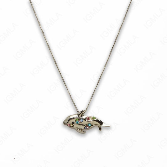 Zinc Alloy Multi Rinestone Silver Plated Dolphin Necklace