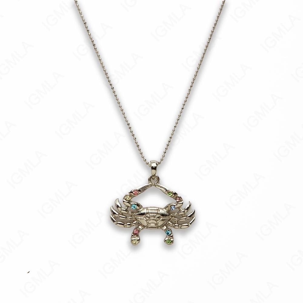 Zinc Alloy Multi Rinestone Silver Plated Crab Necklace