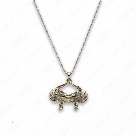 Zinc Alloy Multi Rinestone Silver Plated Crab Necklace