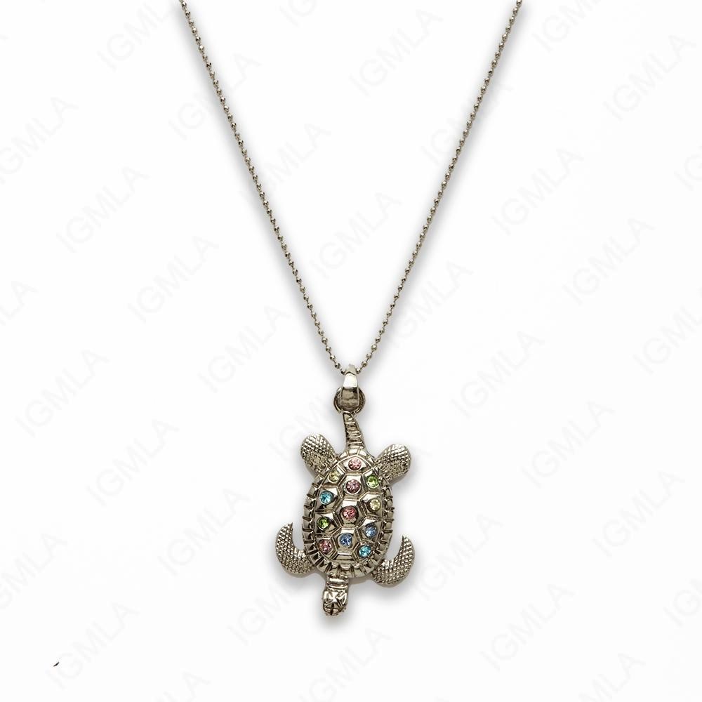 Zinc Alloy Multi Rinestone Silver Plated Turtle Necklace