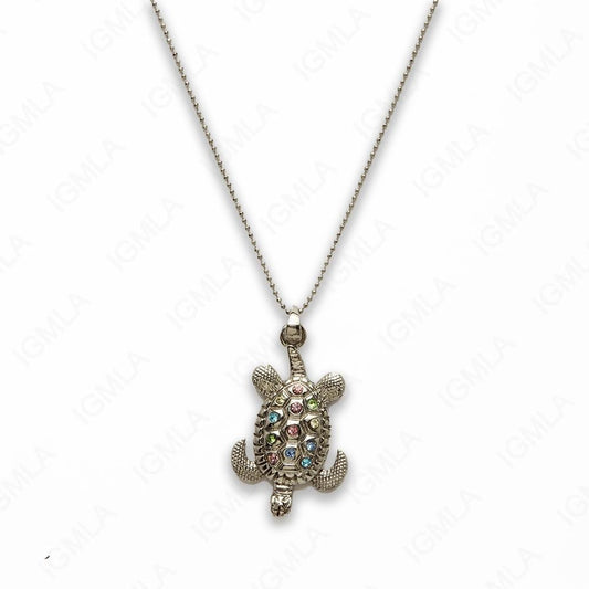 Zinc Alloy Multi Rinestone Silver Plated Turtle Necklace