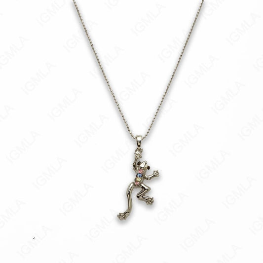 Zinc Alloy Multi Rhinestone Silver Plated Frog Necklace