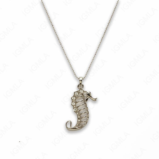 Zinc Alloy Clear Rhinestone Silver Plated Sea Horse Necklace
