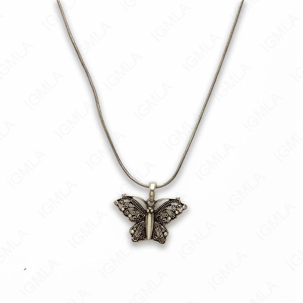 Zinc Alloy Multi Rhinestone Rhodium Plated Butterfly Necklace