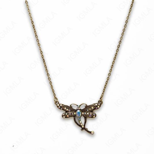 Zinc Alloy Multi Rhinestone Gold Plated Butterfly Necklace