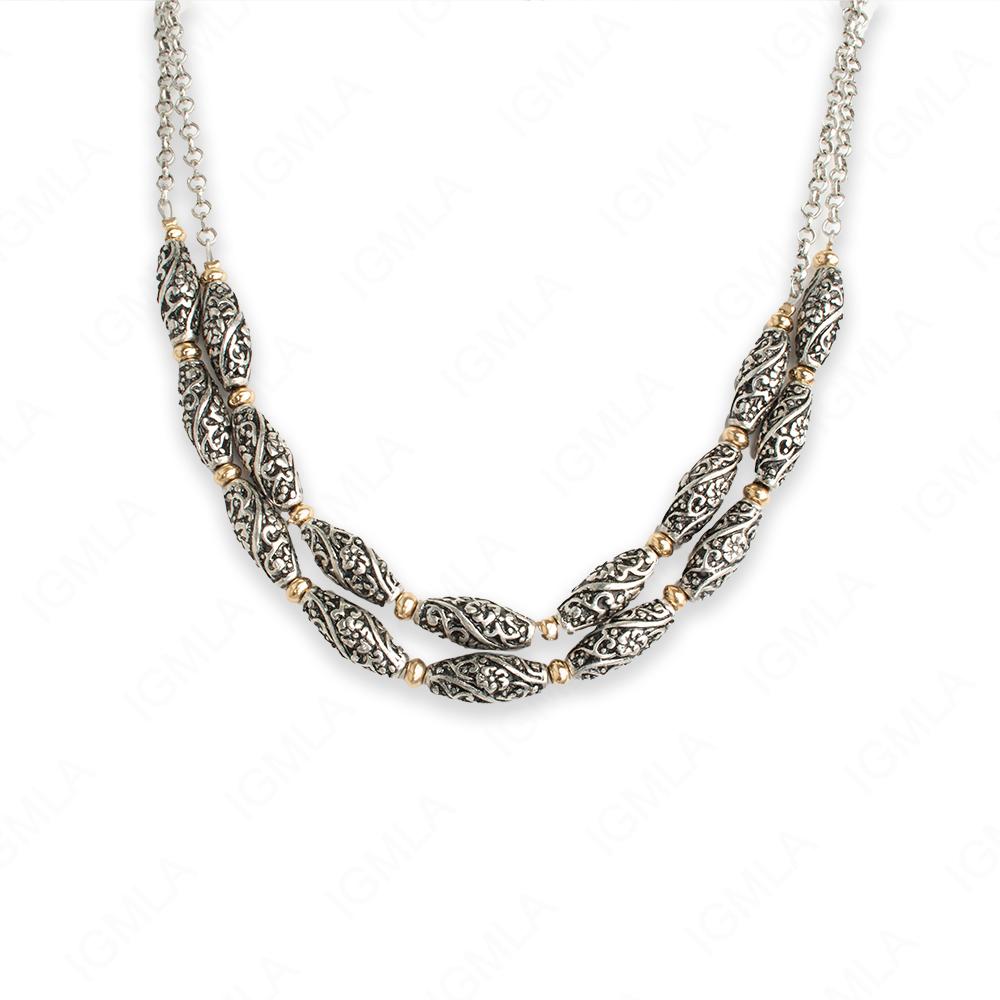 Zinc Alloy Silver Plated W Gold Rondell Bead Melon Necklace