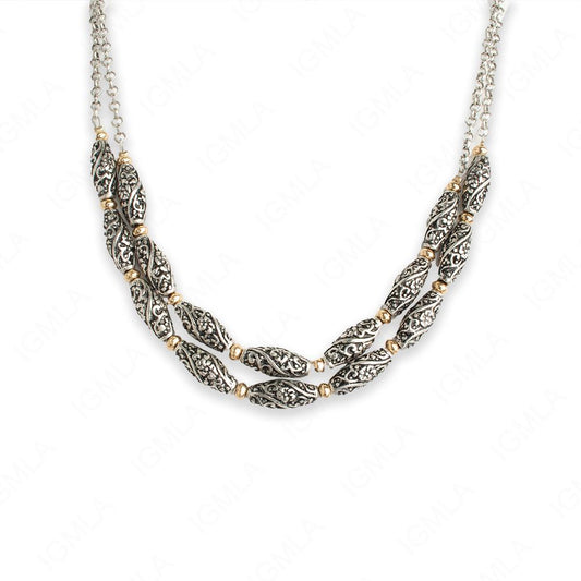 Zinc Alloy Silver Plated W Gold Rondell Bead Melon Necklace